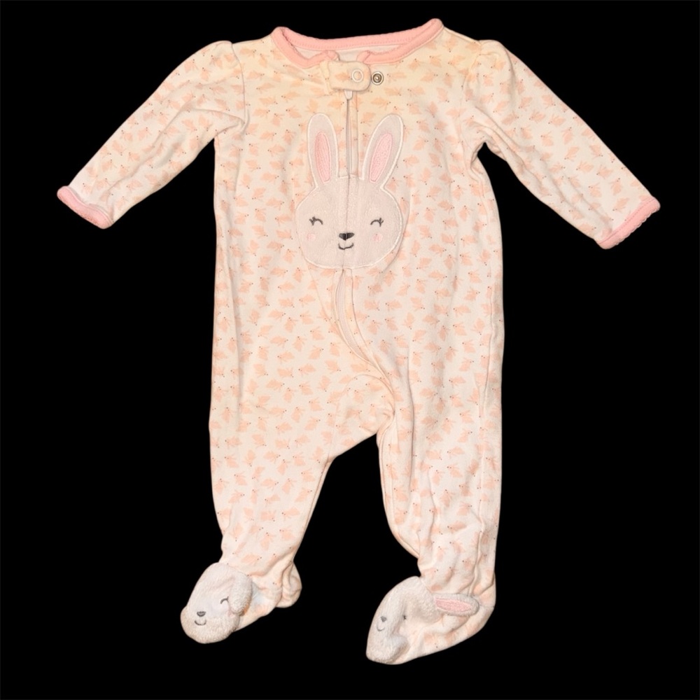 Carter's Light Pink Bunny Applique Footed One-Piece